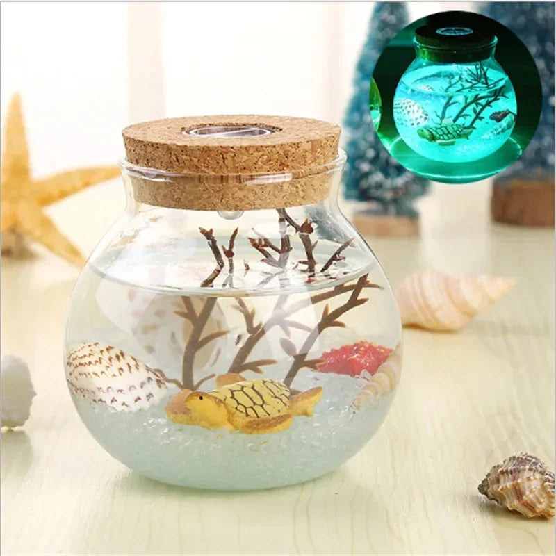 Novelty RGB LED Sea Fish Stone Ocean Bottle Night Lights For Kids